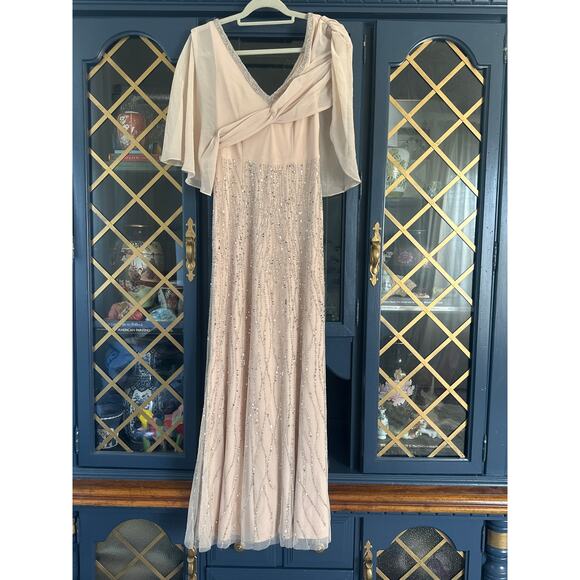 Oleg Cassini Nude Blush Pink Silver Sequin Beaded Formal Gown – Size 2 - Picture 11 of 11